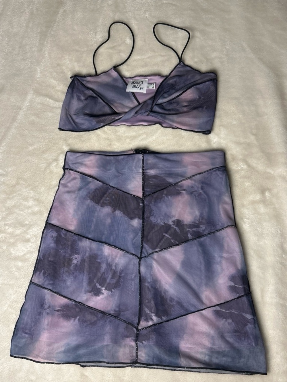 Princess Polly pink/purple 2-piece mini skirt and bralette set. Size 4
